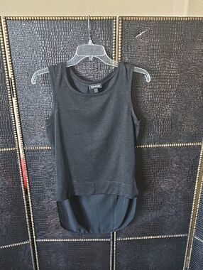 bebe Black Sleeveless High-Low Tank with Sheer Back Panel
